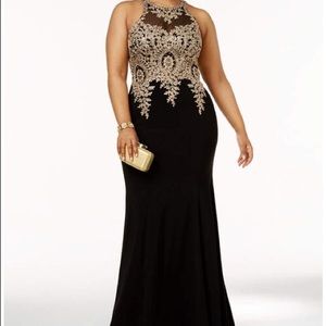 XSCAPE SZ 14W BLACK WITH GOLD EMBROIDERY MERMAID NWT